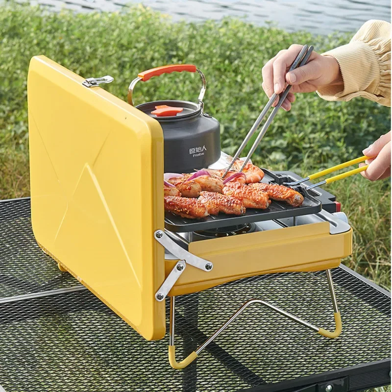 Stylish Outdoor Portable Gas BBQ Grill, Double Headed Barbecue Grill for Camping Card Furnace Kebab Machine, Outdoor Cooking