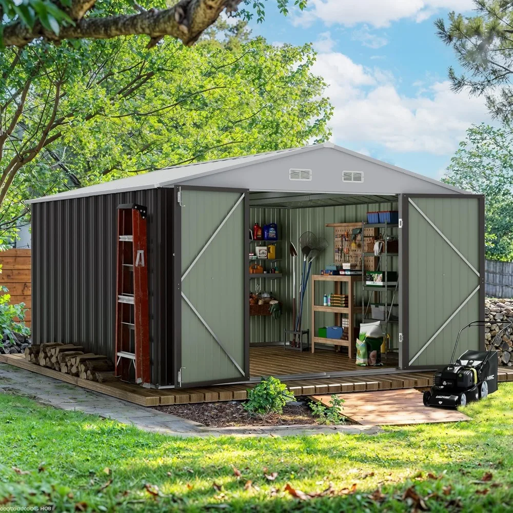 10 x 10 FT Outdoor Storage Shed, Metal Garden Sheds, Large Tool Shed Outdoor with Single Lockable Door for Patio Lawn Backyard