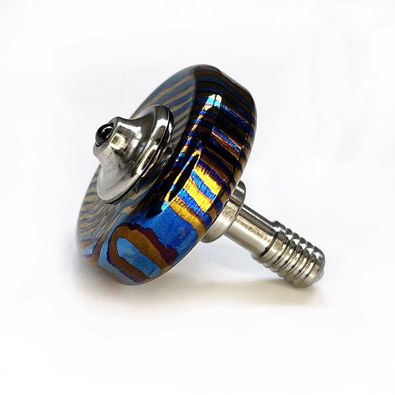 

New Titanium Damascus Hand Twisting Spinning Top Spinner Desktop Gyro Gyroscope EDC Spinner Fidget Toy
