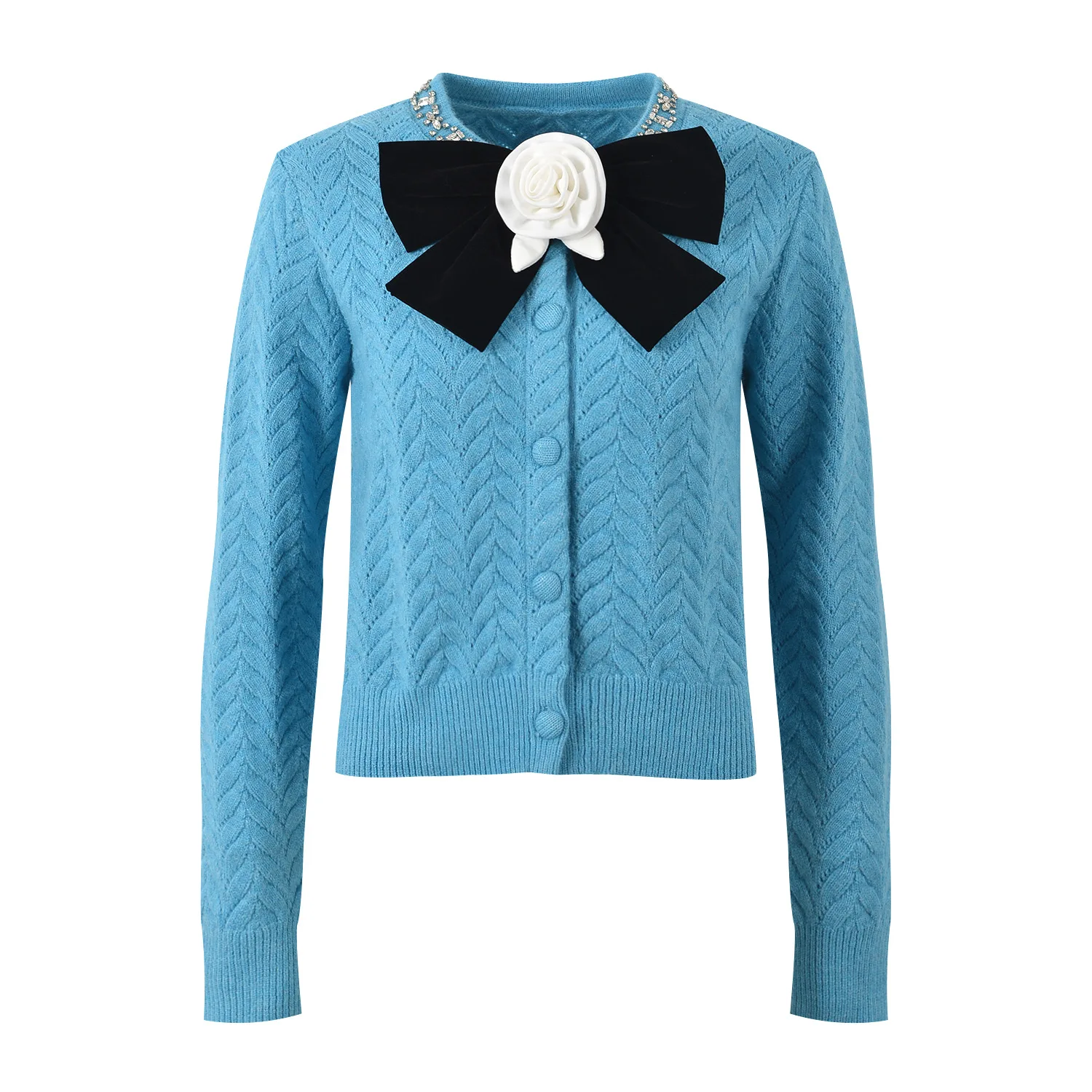 ZJYT Autumn Winter Women\'s Long Sleeve Beading Sweaters Knitted Cardigan Tops Sweet Bowknot Knitwears Female Jersey Mujer 2024