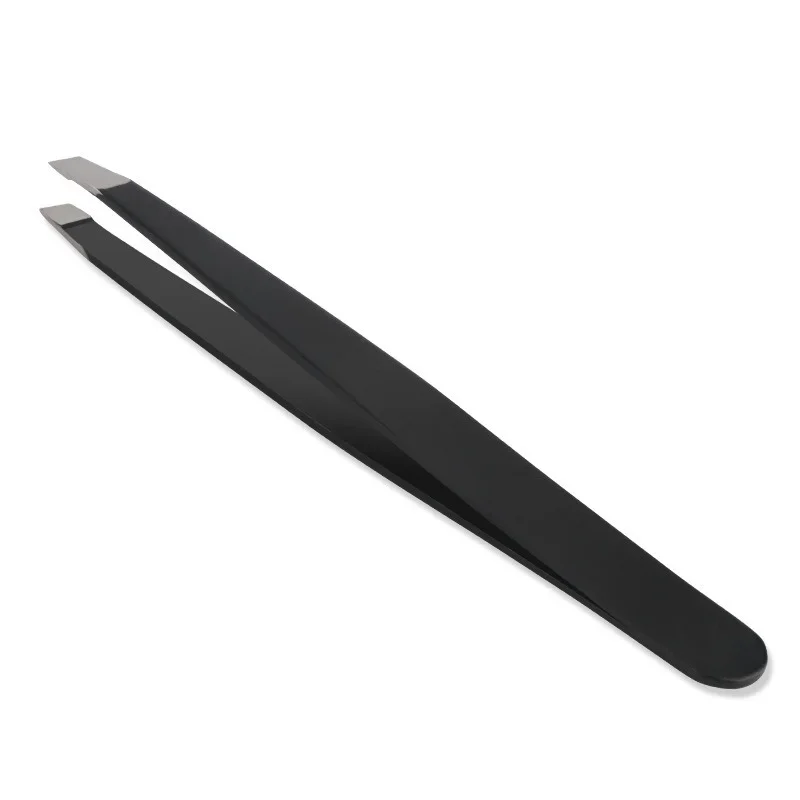 Stainless Steel Pink Slanted Black Tip Point Hair Removal Eyebrow Tweezers Harmless Face Makeup Beauty Tool