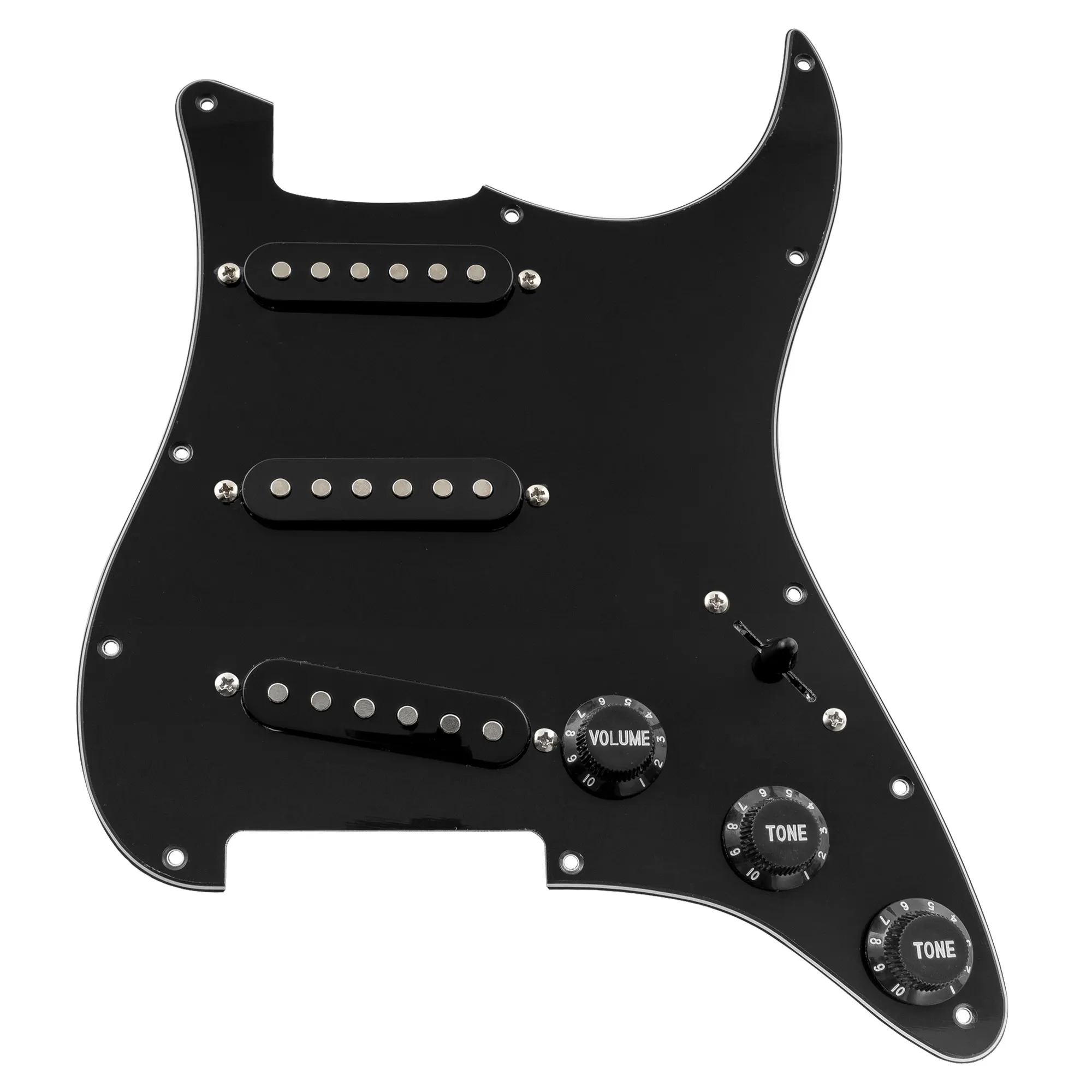 Musiclily Basic Pre-wired Loaded Standard ST-SSS Pickguard with Ceramic Magnet Pickups Set for Strat Style Guitar, 3Ply Black