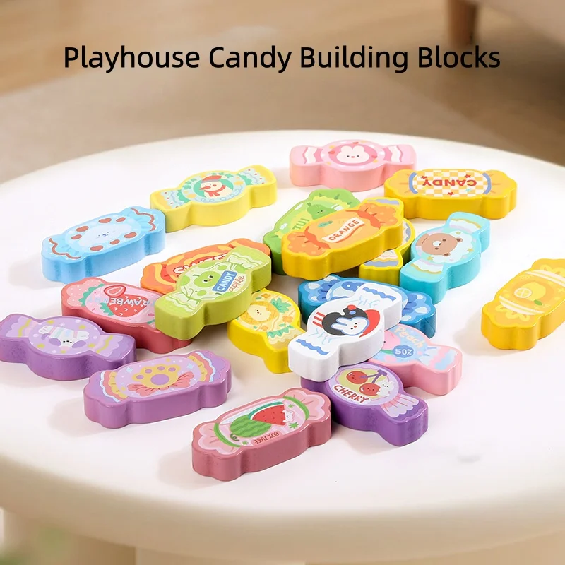 ألعاب خشبية ملونة على شكل حلوى مع أنماط متنوعة للعب. يمكن للأطفال ممارسة التعرف على الأشكال أثناء متعة مع العلبة #1