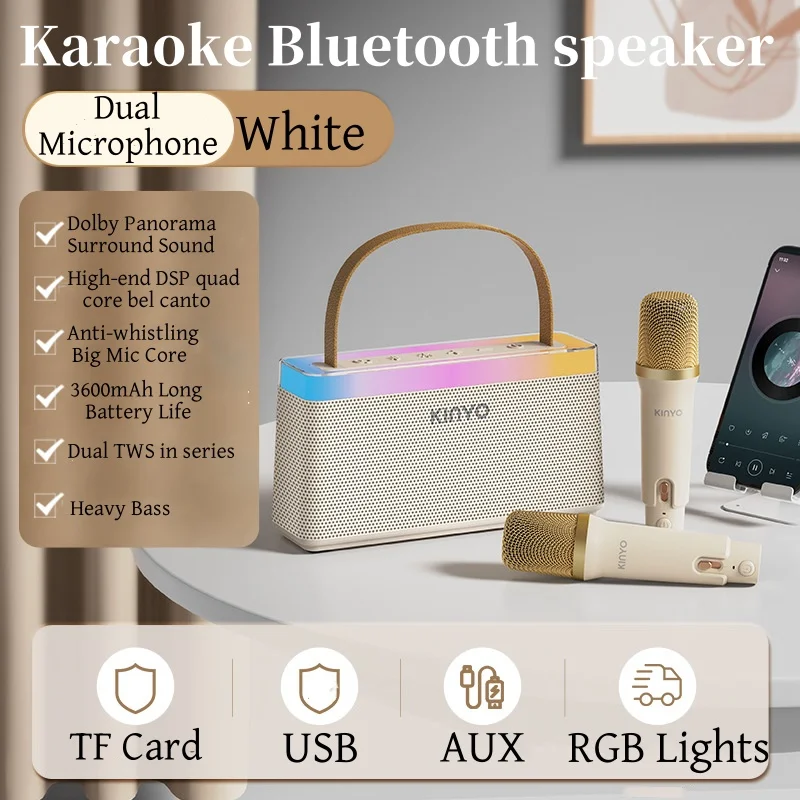 

Karaoke Machine Portable Bluetooth Speaker 2 Wireless Microphones for TV Singing Karaoke for Home Party Supports AUX/USB/TF Card