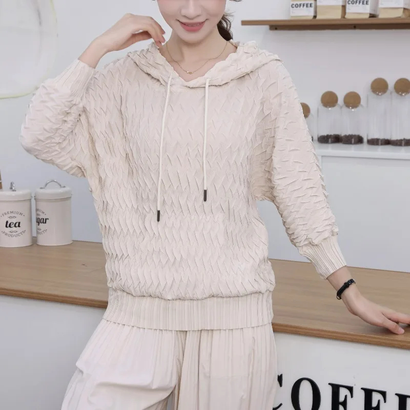 مياكي طيات 2026 جديد البلوز البلوز الرباط قابل للتعديل مقنعين أعلى فضفاض نحيل المرأة سترة عادية الرياضة الركاب