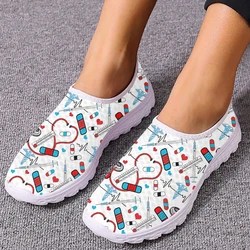 INSTANTARTS 2023 Nursing Shoes Stethoscope Medical Supplies Pattern Women's Non-Slip Flat Shoes Summer Breathable Mesh Sneakers