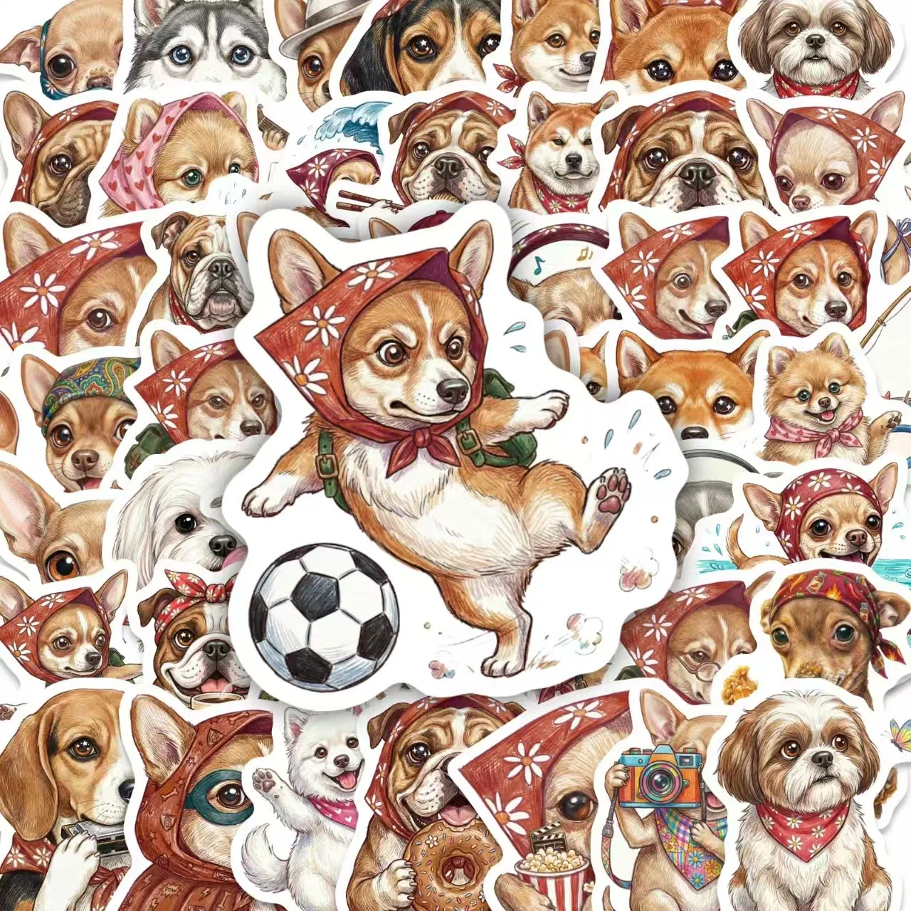 

50 Sheets Cute Puppy Stickers, Stylish Headscarf Dog Lifestyle Patterns, Waterproof Decals for Laptops & Daily DIY Decor