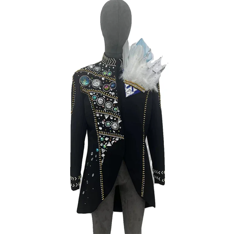 الرجال المغني الجاز الرقص سترة الأحجار الكبيرة الفراء مرحلة الأداء معطف الكبار الذكور الهيب هوب الرقص السترة بار جوجو ملابس رقص 7516 #4