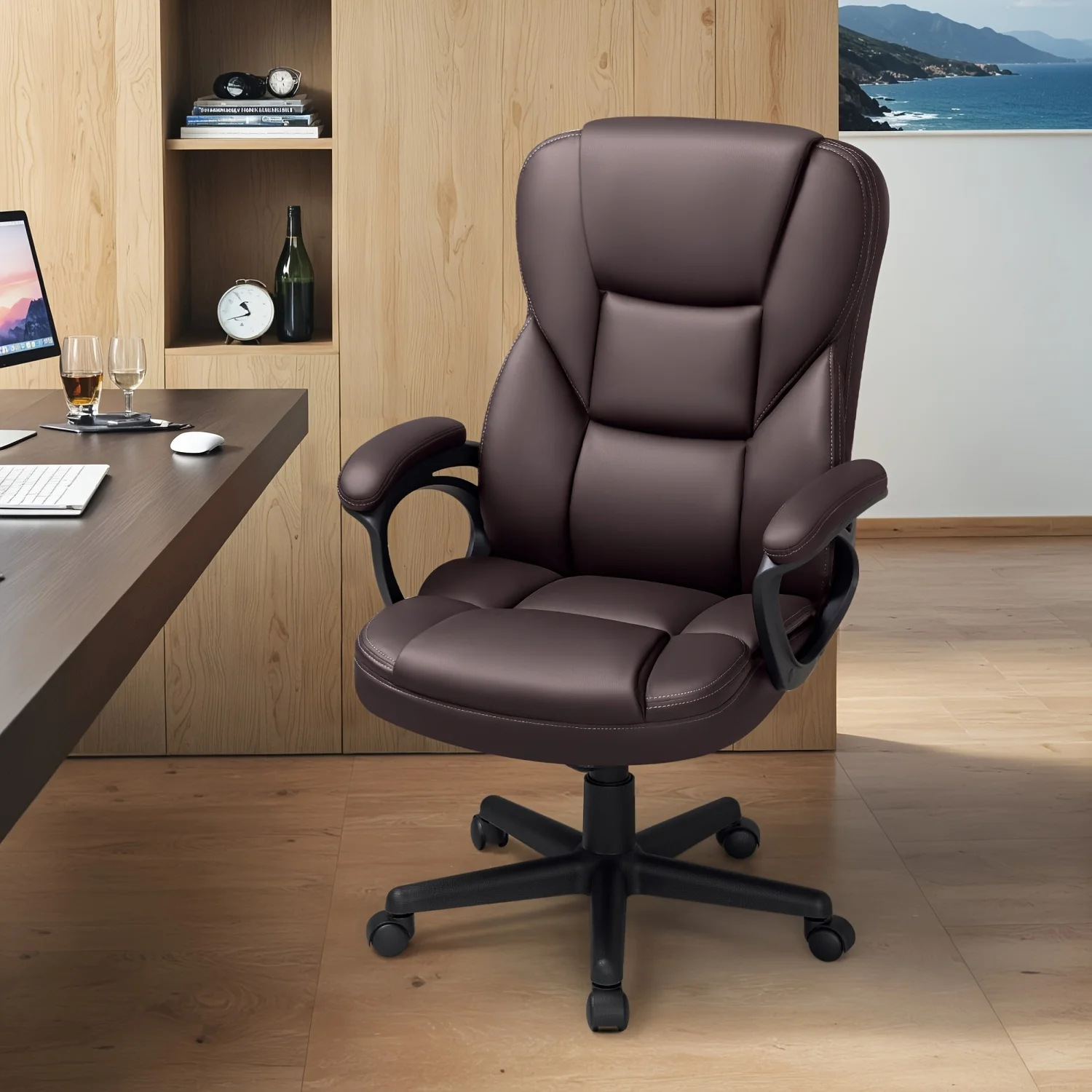 

Ergonomic Executive Office Chair High Back Height Adjustable Leather Desk Chair With Comfortable Head Rest Thickened Cushioned