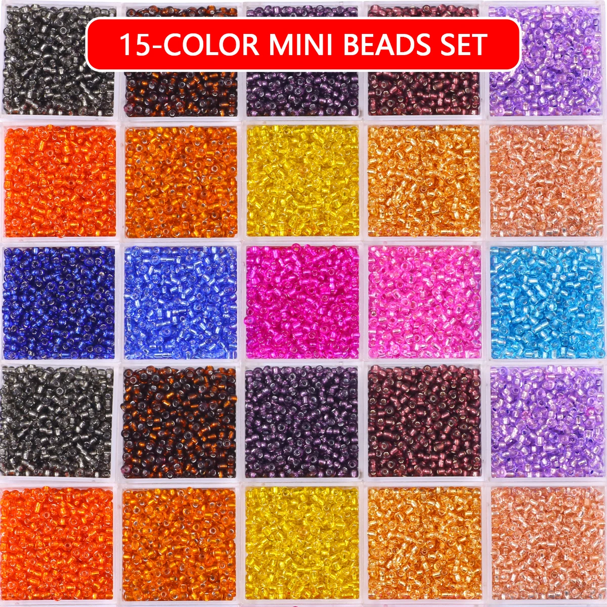 15 Colors 2mm 22500 Pcs Set Multicoloured Mini Glass Beads for Jewelry Making Bracelet Necklace Keychain DIY Accessories