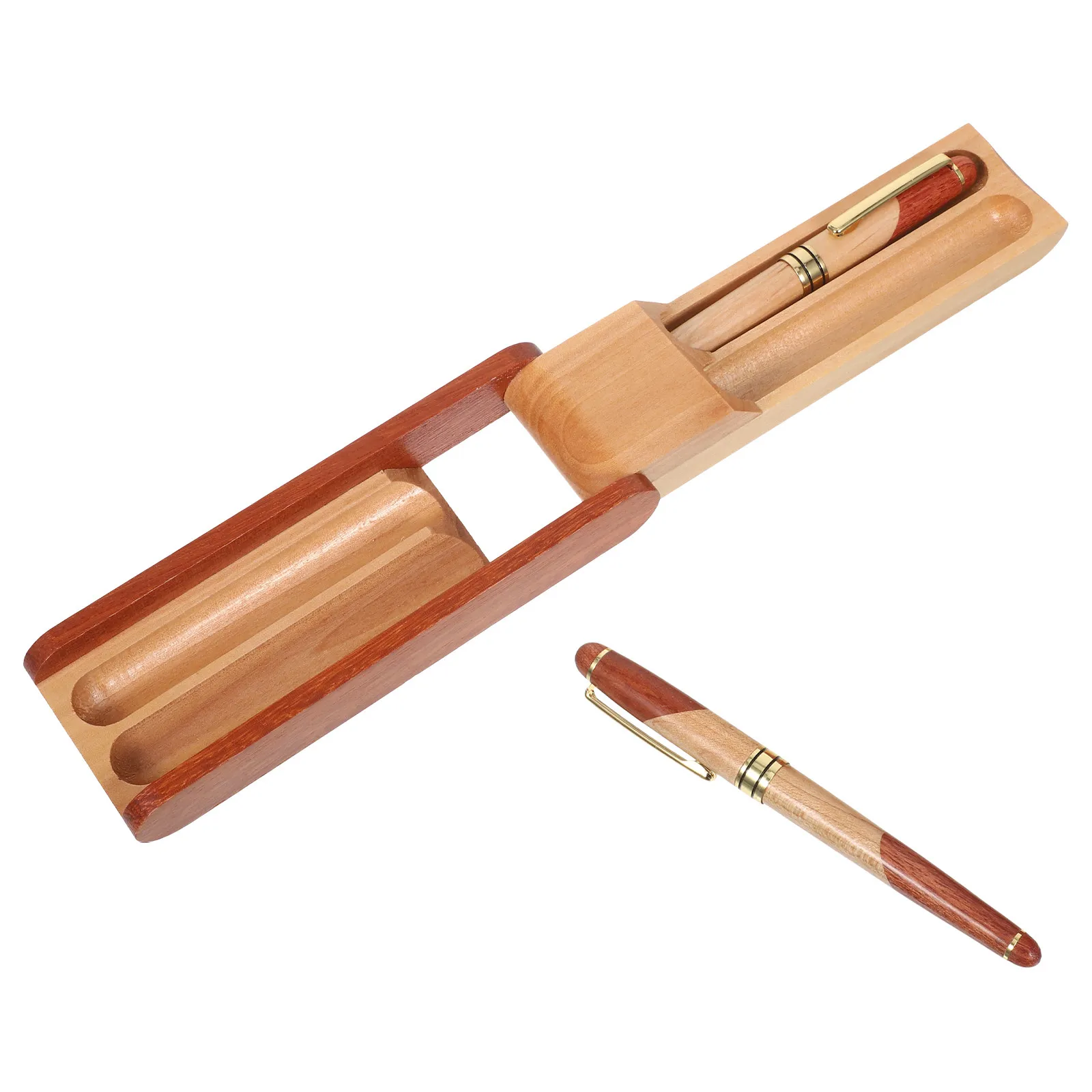 

Slim Fountain Pen Ball-Point Pen Set Elegant Wooden Box Portable Office School Stationary Gift Writing Memo Note
