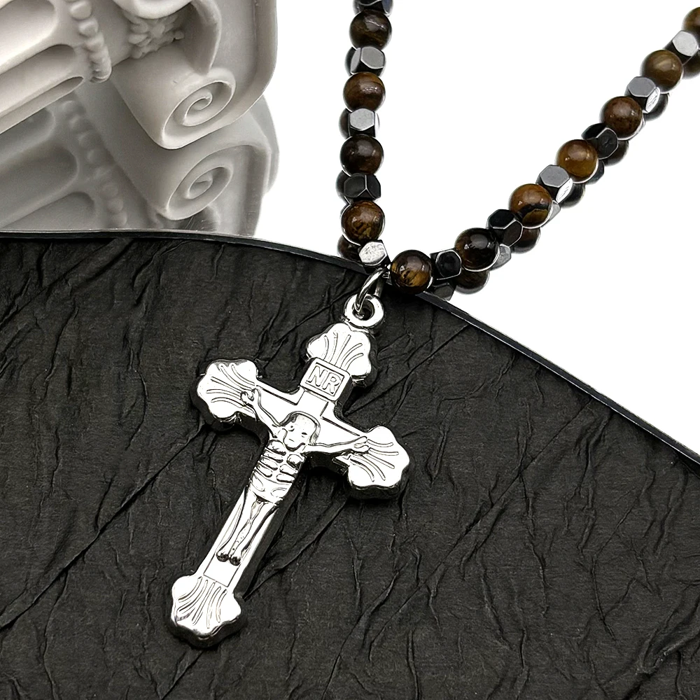 

Jesus Crucifix Cross Pendant Necklace Chain for Women Men Stainless Steel Silver Color Catholic Stone Chain Necklaces Jewelry
