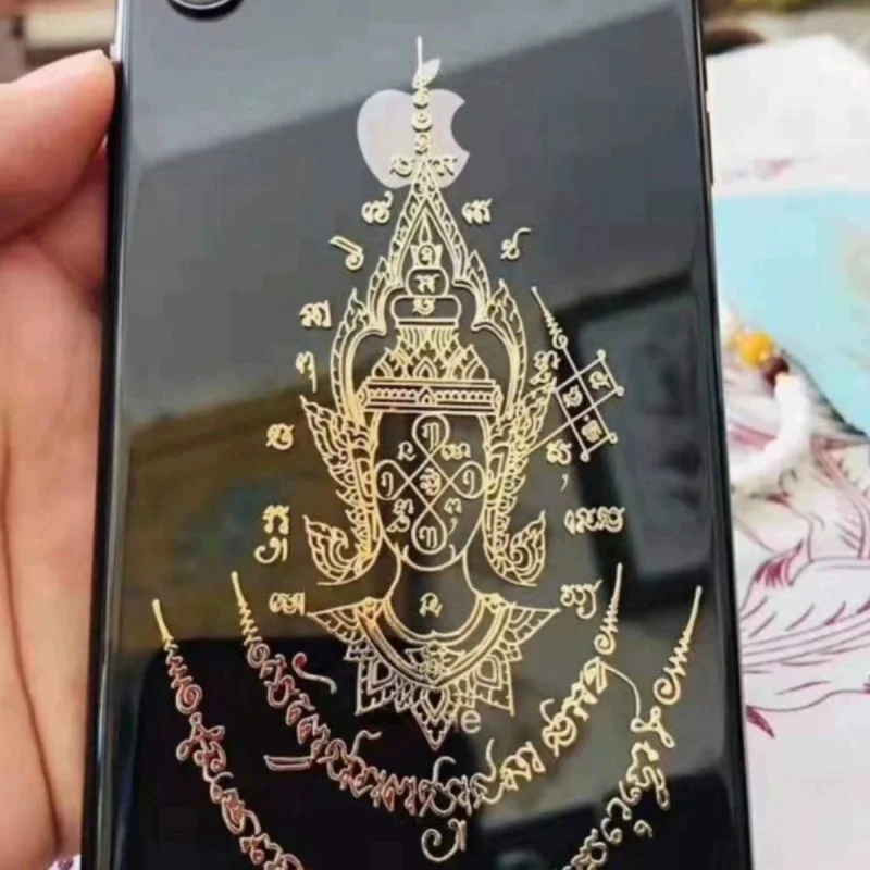

Custom. Thai Amulet Authentic with Seal Nana Tong Masked Buddha Tianguan Blessing Phone Sticker Gold and Silver Car Sticker