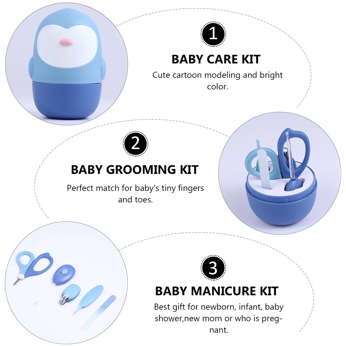 

Набор ножниц для ухода за ногтями ребенка, набор для ухода за ногтями 5 в 1, светодиодная ложка для ушей, пилка для стрижки, пинцет для малышей, синий, фиолетовый