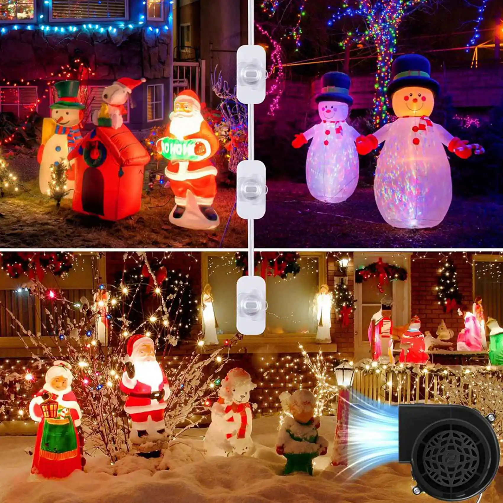 

【NEW YEAR 】4X Replacement Fan Blower, 12V 0.8A Mini Air Blower With 3 LED Light String For Inflatables Indoor Outdoor US Plug