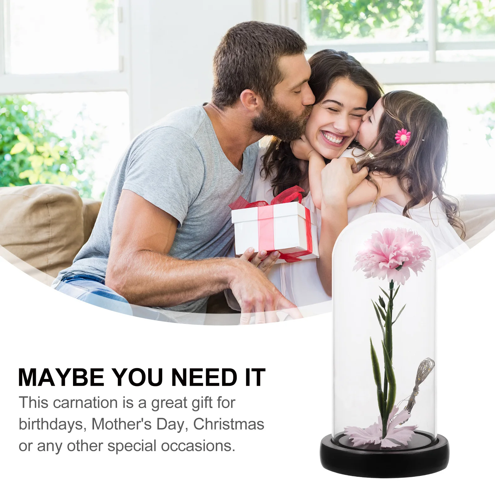 

1Pcs Glass Dome Flower Lamp Simulated Carnation LED Light Romantic Decorative Night Lamp Perfect Gift for Birthday Home Bedroom