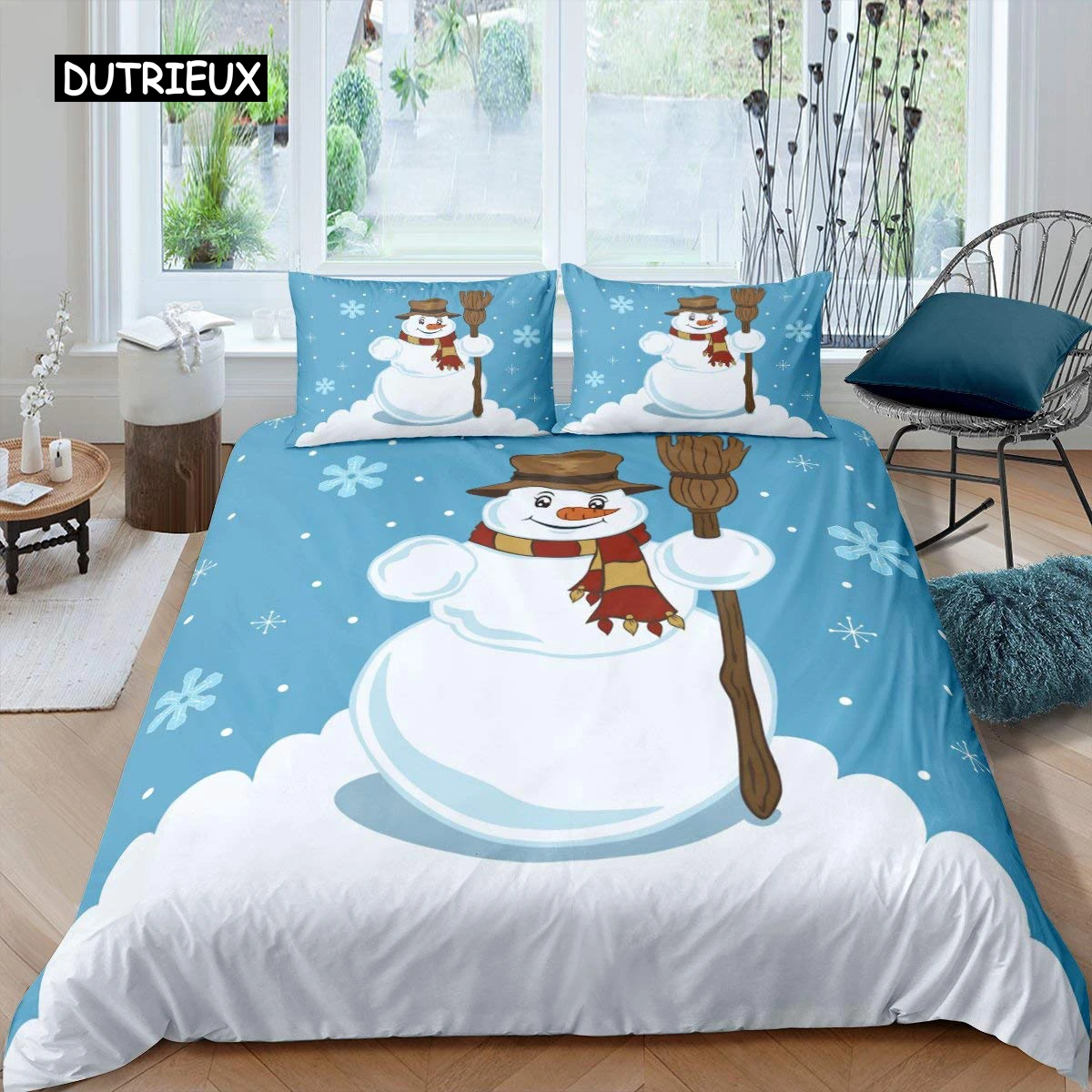 

Snowman Duvet Cover Set Kids Girl Christmas Comforter Cover Winter Snow Bedding Set New Year Cartoon Style Polyester Quilt Cover