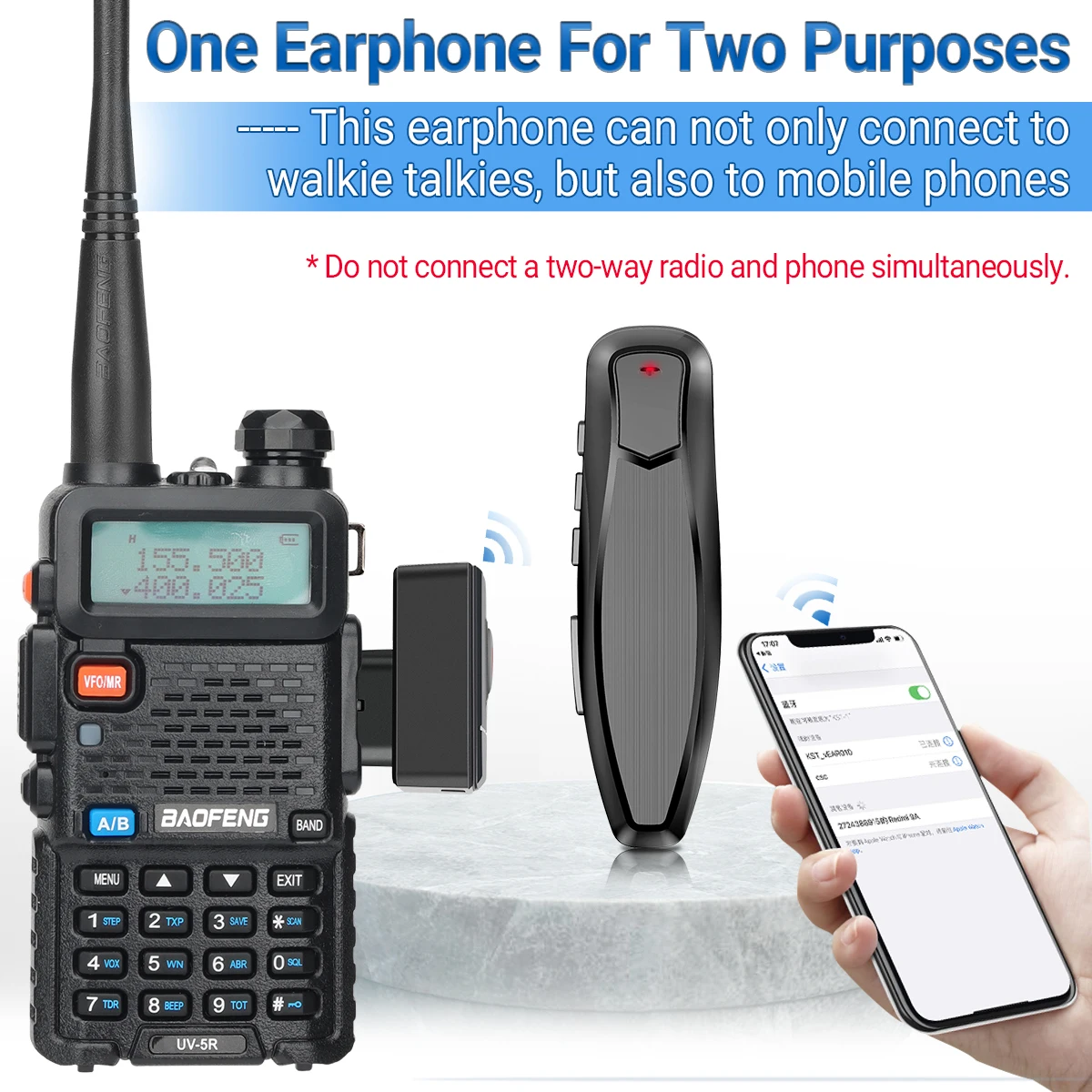 ABBREE BT-E1 Bezprzewodowy zestaw słuchawkowy Bluetooth do radiotelefonów Baofeng UV-5R UV-5RH Quansheng Retevis Kenwood
