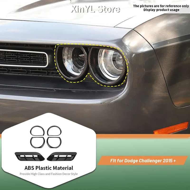 Car Hood Air Vent Headlight Trim Ring Cover Decoration Ornament Stickers for Dodge Challenger 2015 UP Car Exterior Accessories