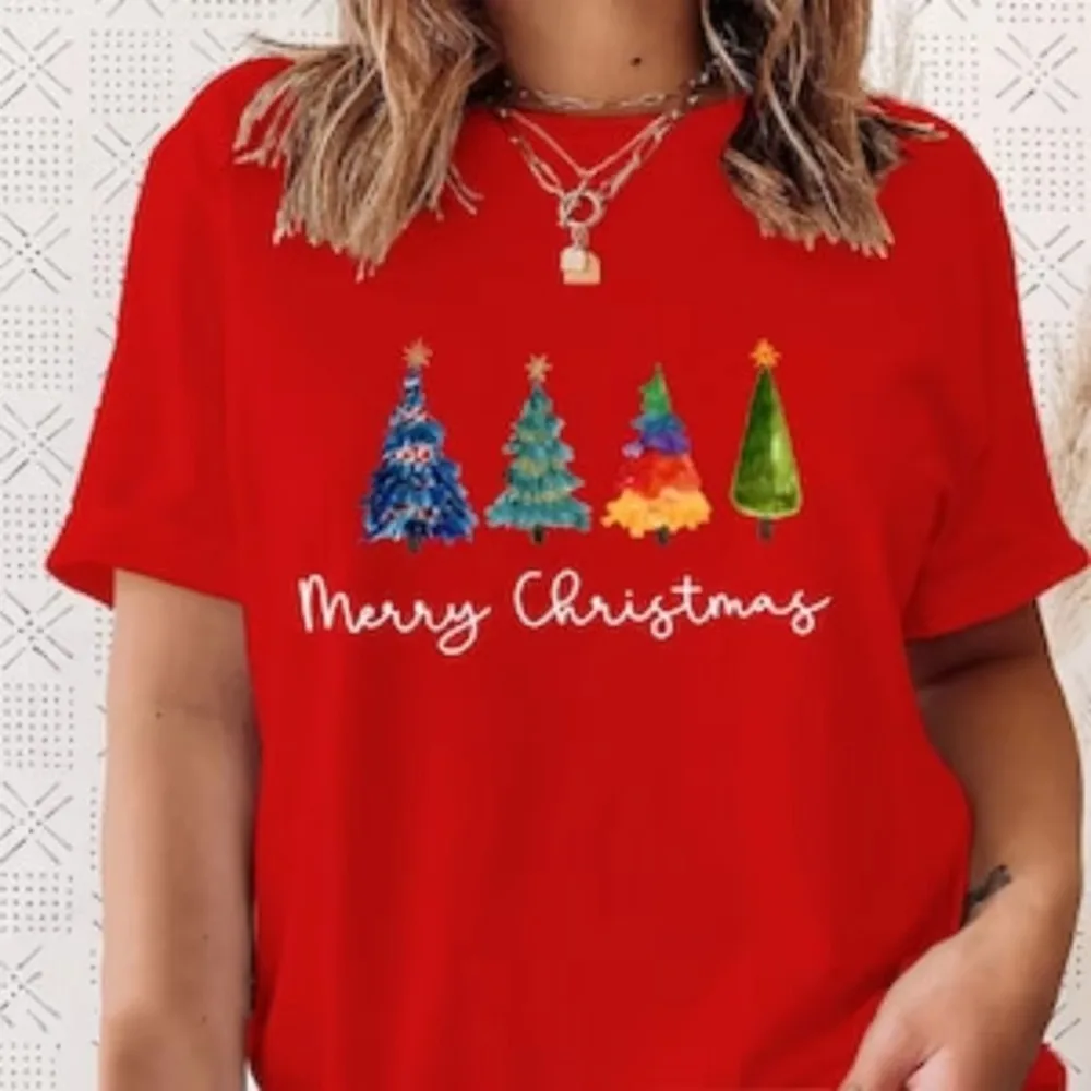 

Merry Christmas Reindeer T-Shirt Santa Hat Christmas Tree Vintage Family Holiday Christmas Tree Costume Harajuku Sleeve Casual