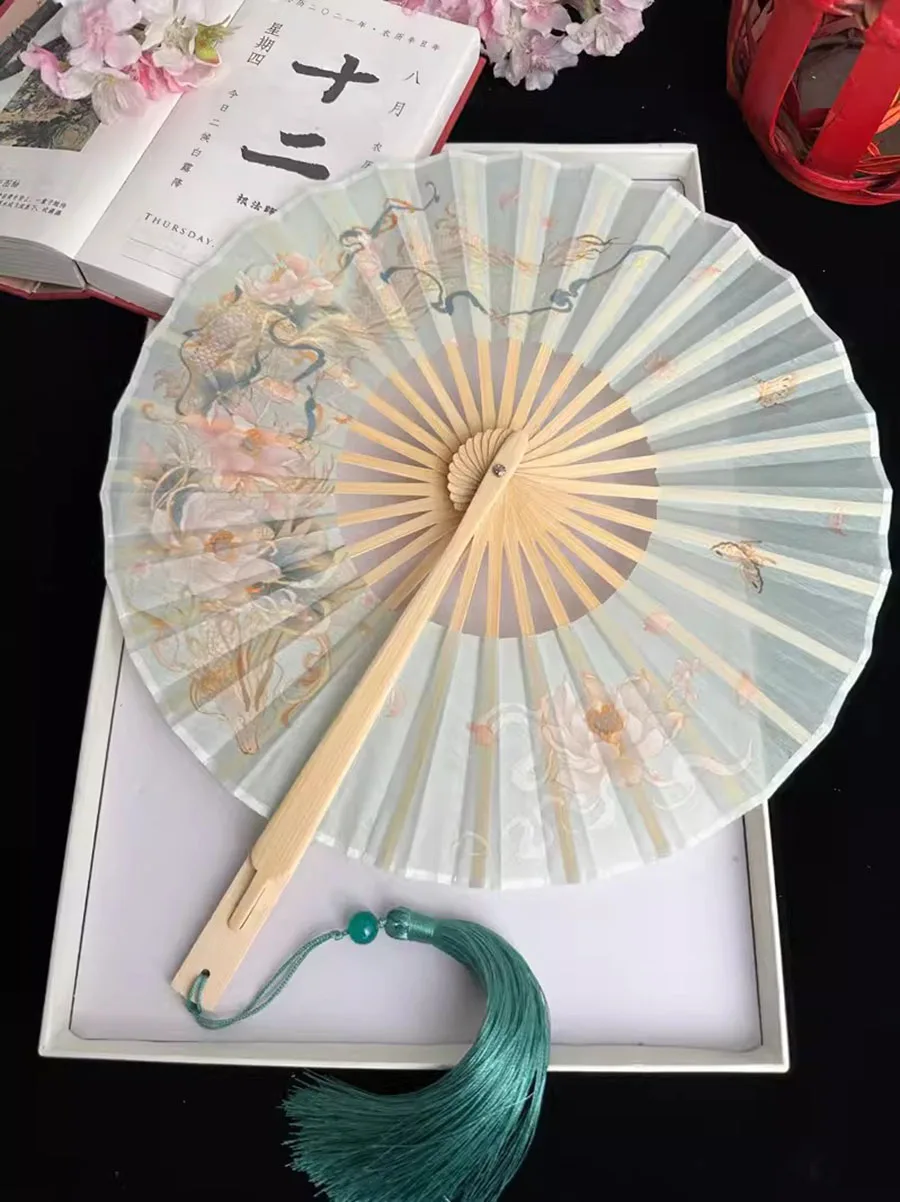 Original Koi Folding Fan Round Fan Ancient Style Hot Gold Koi Handmade Round Bamboo Fan Foldable Round Fan - Image 5