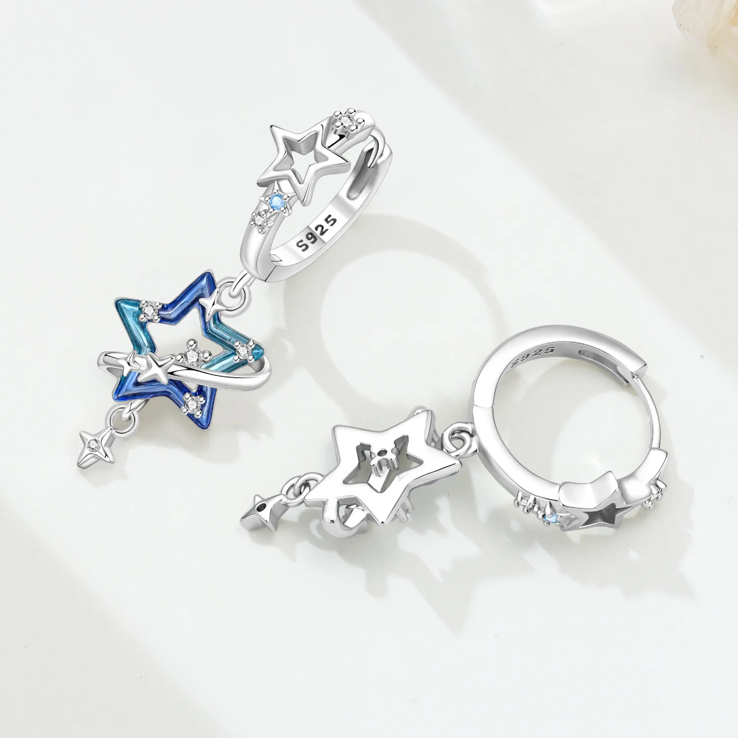 Original 925 Sterling Silber Ohrringe Himmelskundliche Sonne Stern Mond Tropfenohrringe für Frauen Täglicher Geburtstags- Valentinstags-Schmuck Geschenk – Detail 17