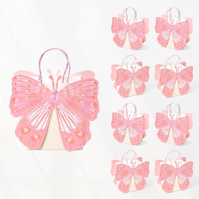 Pink Butterfly Gift Bags for Pastel Garden Enchanted Woodland Picnic Girls Birthday Baby Shower Celebrations Spring Party Favor