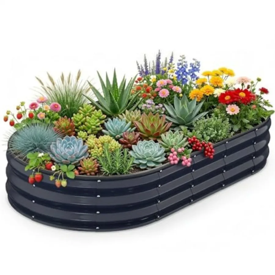 

Оцинкованная металлическая приподнятая грядка 6×3×1 фута, декоративный контейнер для выращивания овощей и трав для газона
