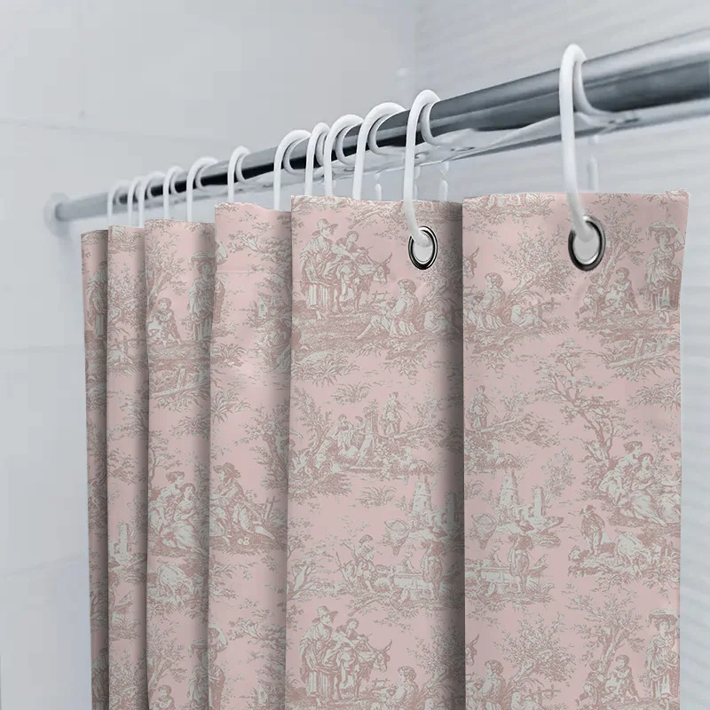 Toile de Jouy دش الستار الوردي الكلاسيكي الفرنسي البلد نمط حمام ديكور ديكور المنزل نسيج مقاوم للماء زينة الحمام