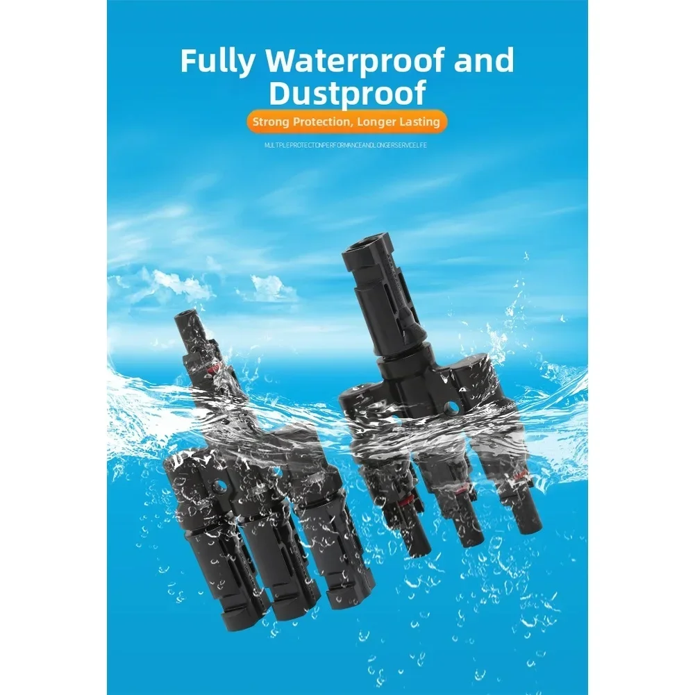 

T Type 4 Way Solar Connector Adapter 1 to 3 Splitter Waterproof with Flame Retardant Shell and Tin Plated Copper Core