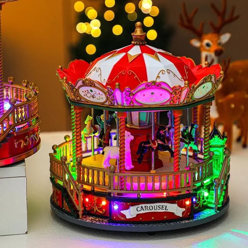 Creative Carousel Sculpture with Music Christmas Atmosphere Decoration Home Desktop Crafts Unique Gifts