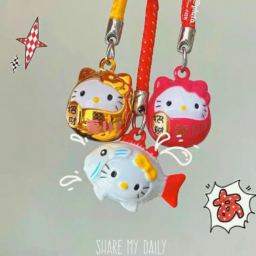 Kawaii Cute Hello Kitty Anime Peripheral Cartoon Lucky Cat The Bell Dang Cell Phone Pendant Multifunction Accessory Girl Gift