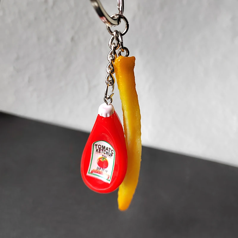الراتنج صلصة الطماطم البطاطس المقلية سلاسل المفاتيح لصديق هدية الإبداعية مضحك مقلد الغذاء قلادة حقيبة صندوق سيارة حلقة رئيسية الحلي #3