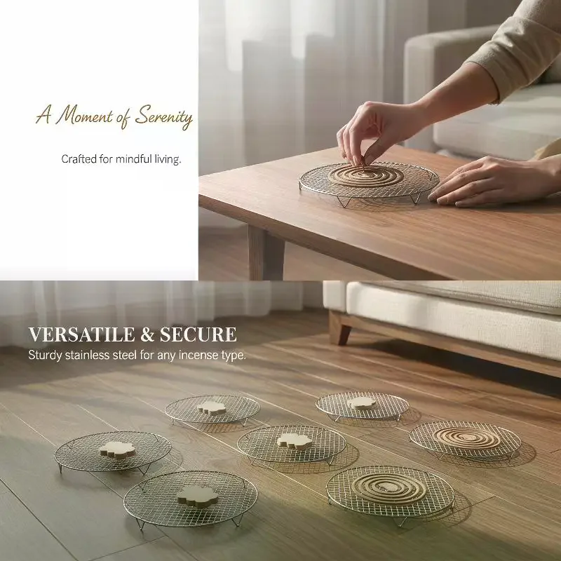 Stainless Steel Incense Holder Grid Base - Heat-Resistant Fireproof Design (Without Incense,Without Burner)