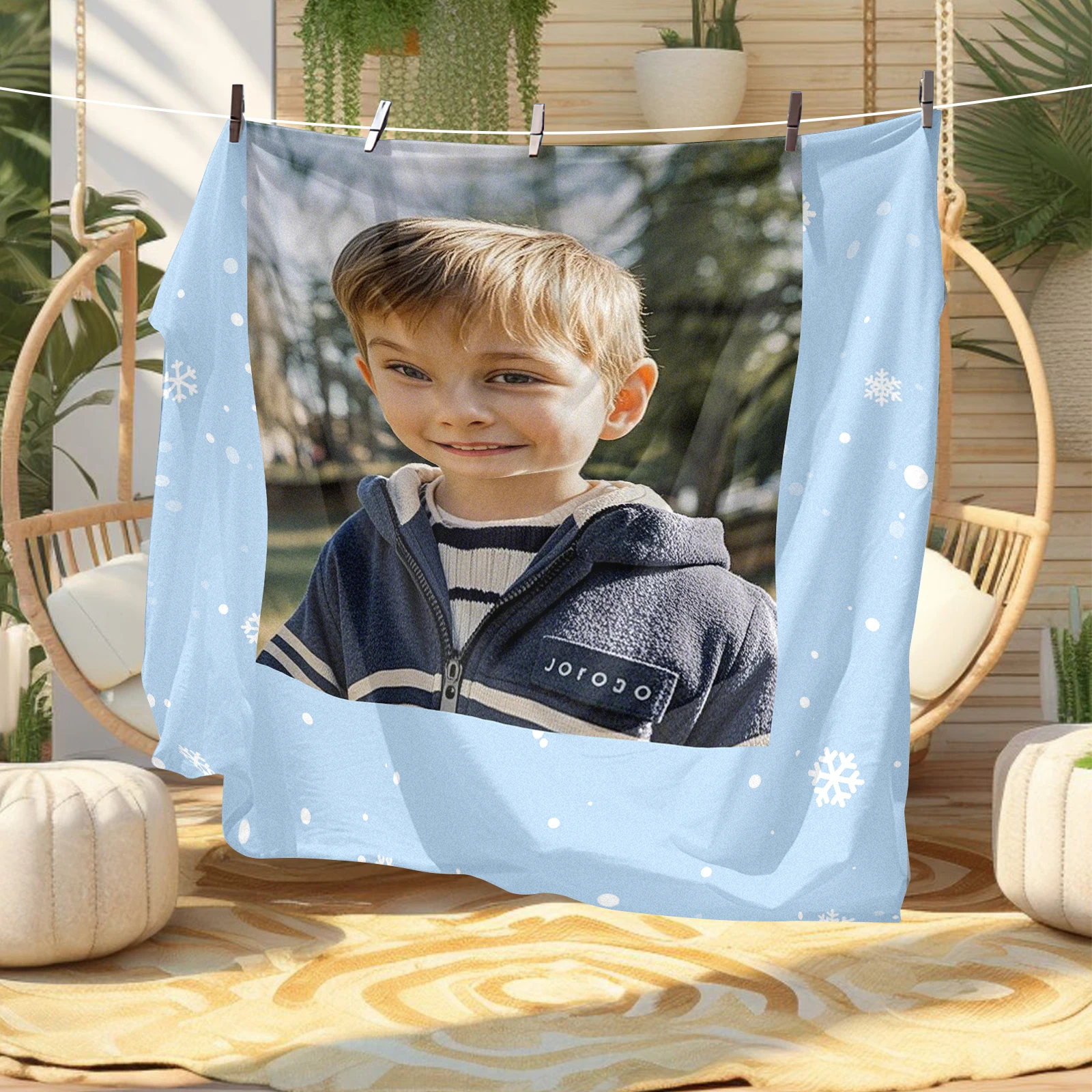 Porta-retratos de floco de neve azul C ﻿ Cobertores personalizados com imagens, passeio de primavera, feriado, aniversário, presente comemorativo engraçado para meu filho