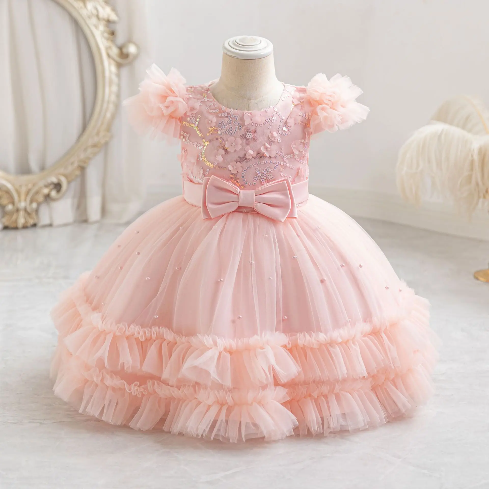 Fiona Toddler Baby Toddler 3D Flower Appliqued Birthday Party Formal Pageant Flower Girl Dress