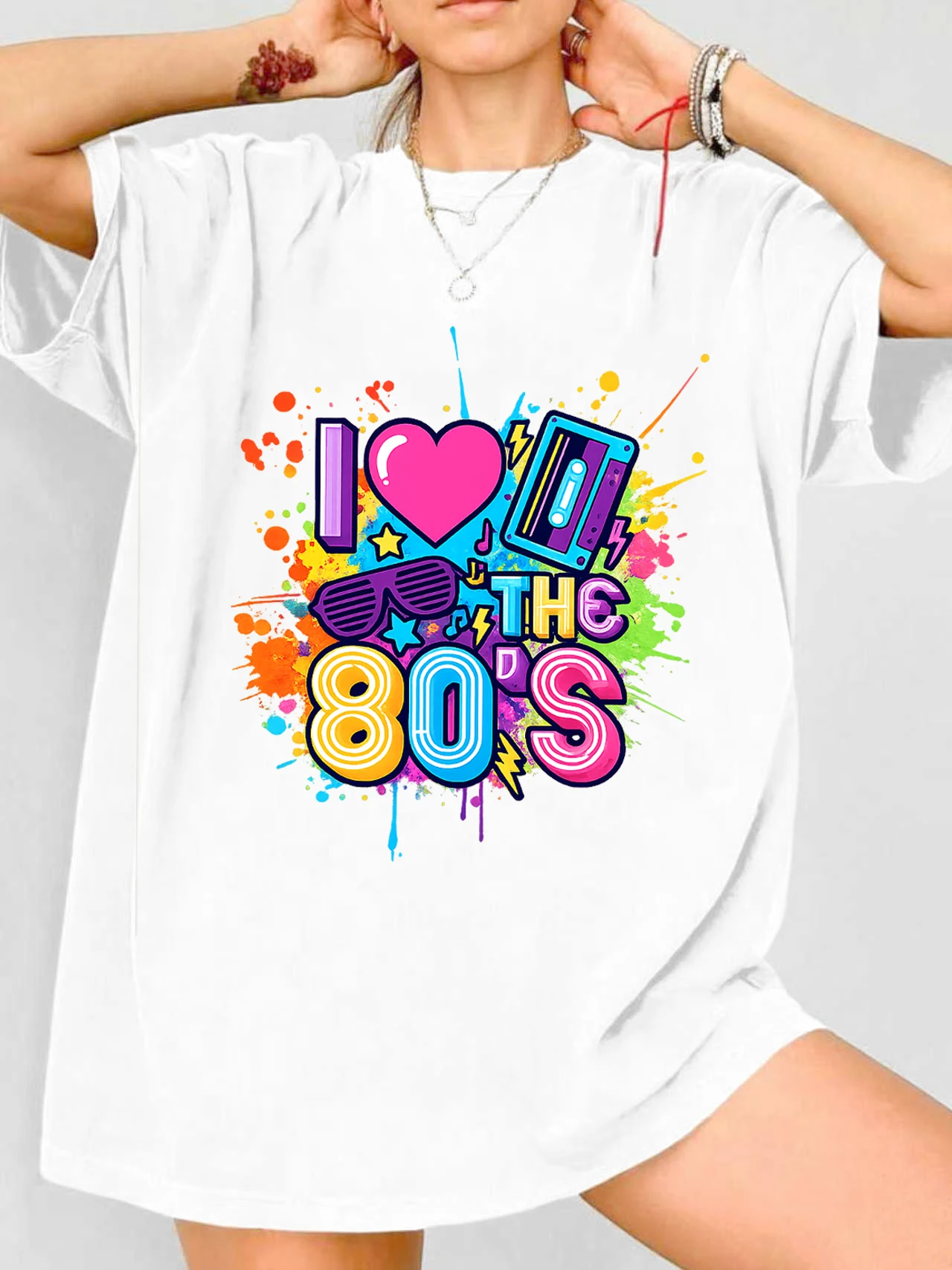 

【WDS03195】Plus size women's round neck short sleeve T-shirt with elastic half sleeves and trendy prints