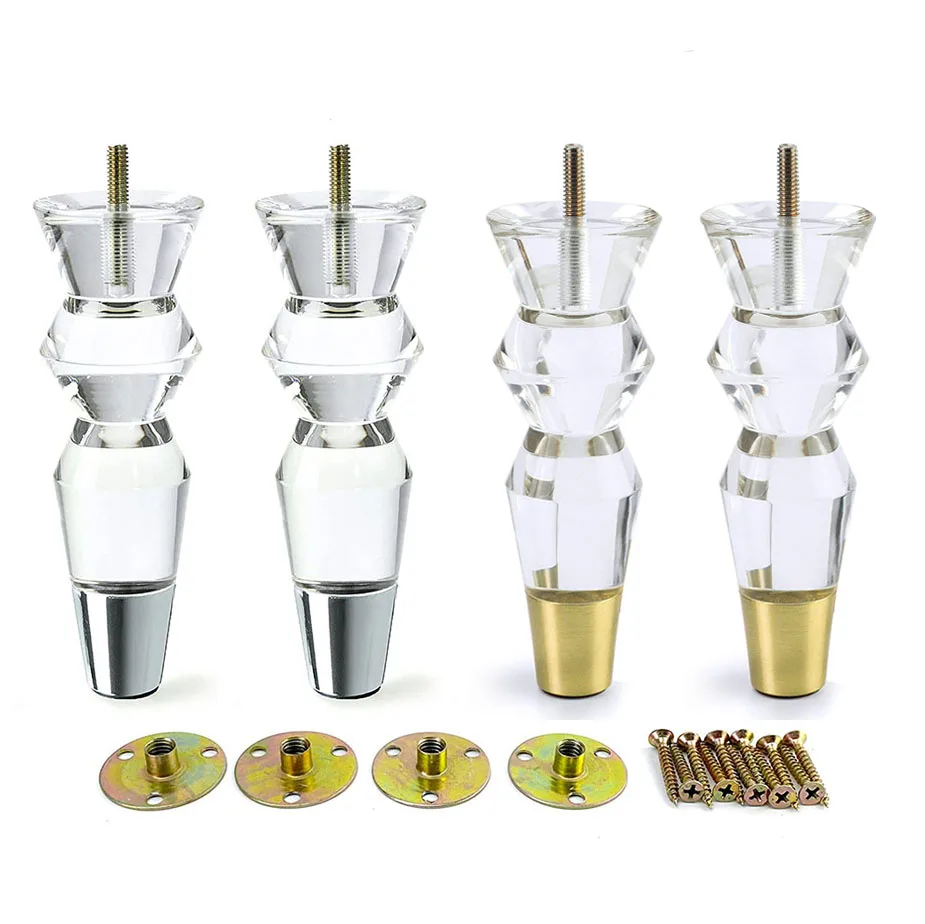 

6.9inch Acrylic Furniture Legs Replacement Sofa Feet Cabinet Modern Clear Decor DIY Legs Tapered Style Set of 4