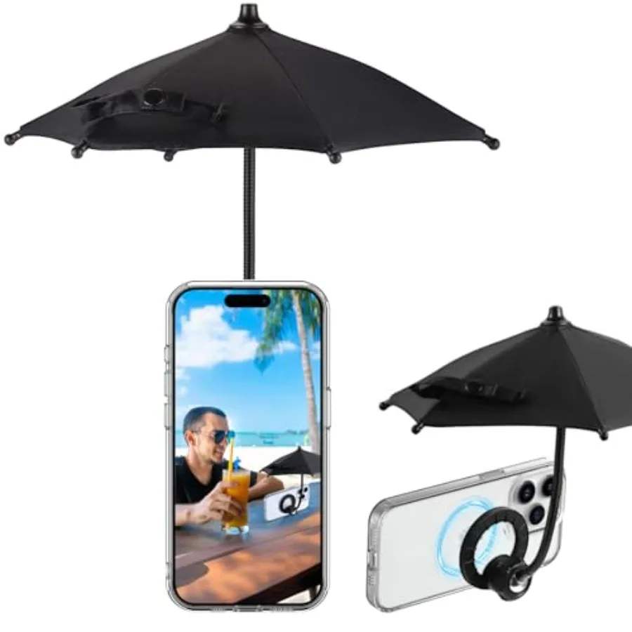 

Magnetic Phone Umbrella, Universal Mini Tanning Sun Shade Cover Compatible with Magsafe Cell iPhone/Android/iPad/Kindle Black