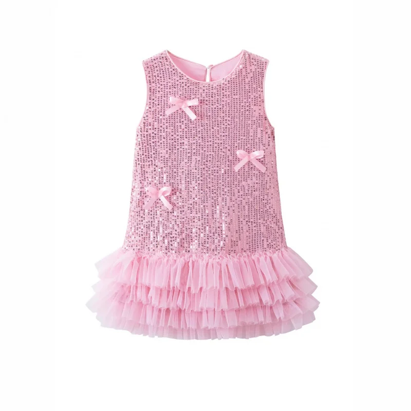 

Girls' Sequin Mesh Dress Spring and Autumn New Fashionable Children's Tank Dress Fashionable PrincessTUTUSkirt