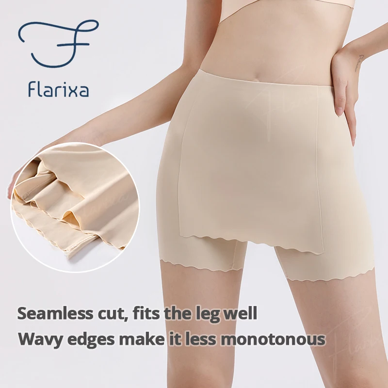 Flarixa Seamless Safety Pants Women Double Layer Front Crotch Shorts Under Skirts Protector Underpants Anti Chafing Boyshorts