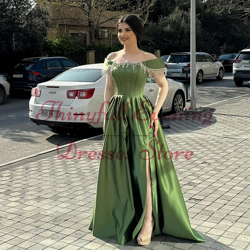 Thinyfull Formal Long Prom Evening Dresses Off The Shoulder A-Line Tassels Party Dress Simple Cocktail Gowns Saudi Arabia Dubai