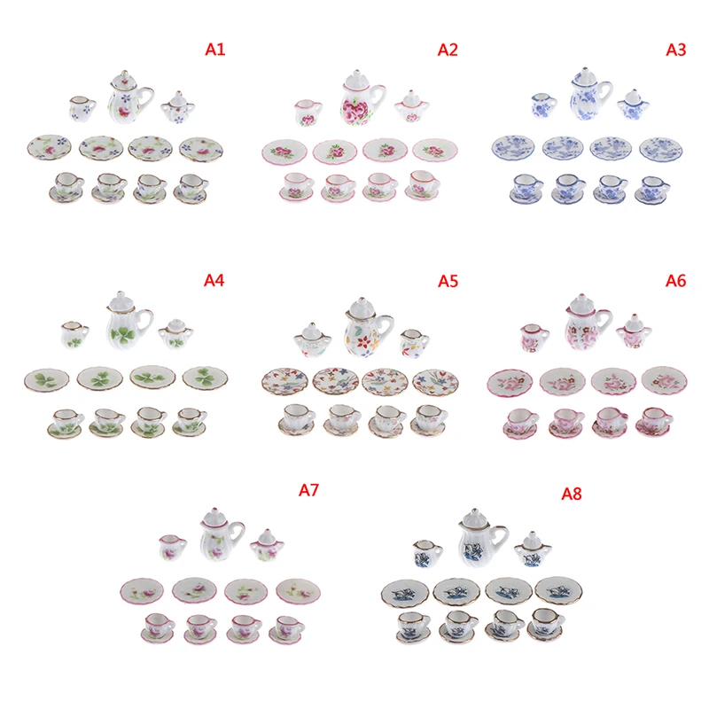 [JUST]15Pcs 1:12 Dollhouse Miniature Tableware Porcelain Ceramic Tea Cups Set Toys