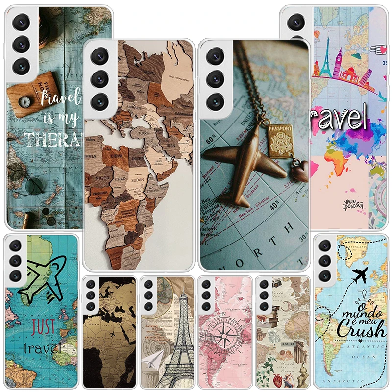 World Map Travel Plans Phnoe Case for Samsung Galaxy S23 S24 Ultra S22 Plus S21 S20 FE S10E S10 S9 S8 + Unique Cover Coque