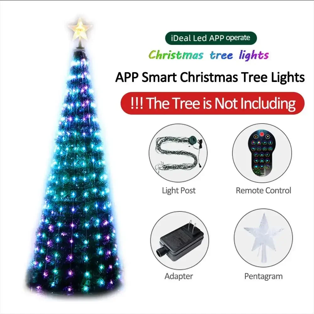 Luz de árbol de Navidad con aplicación inteligente, imágenes de texto de animación DIY, LED RGB, luz de hadas de árbol de Navidad, decoración de guirnalda de cascada, 2,1 M