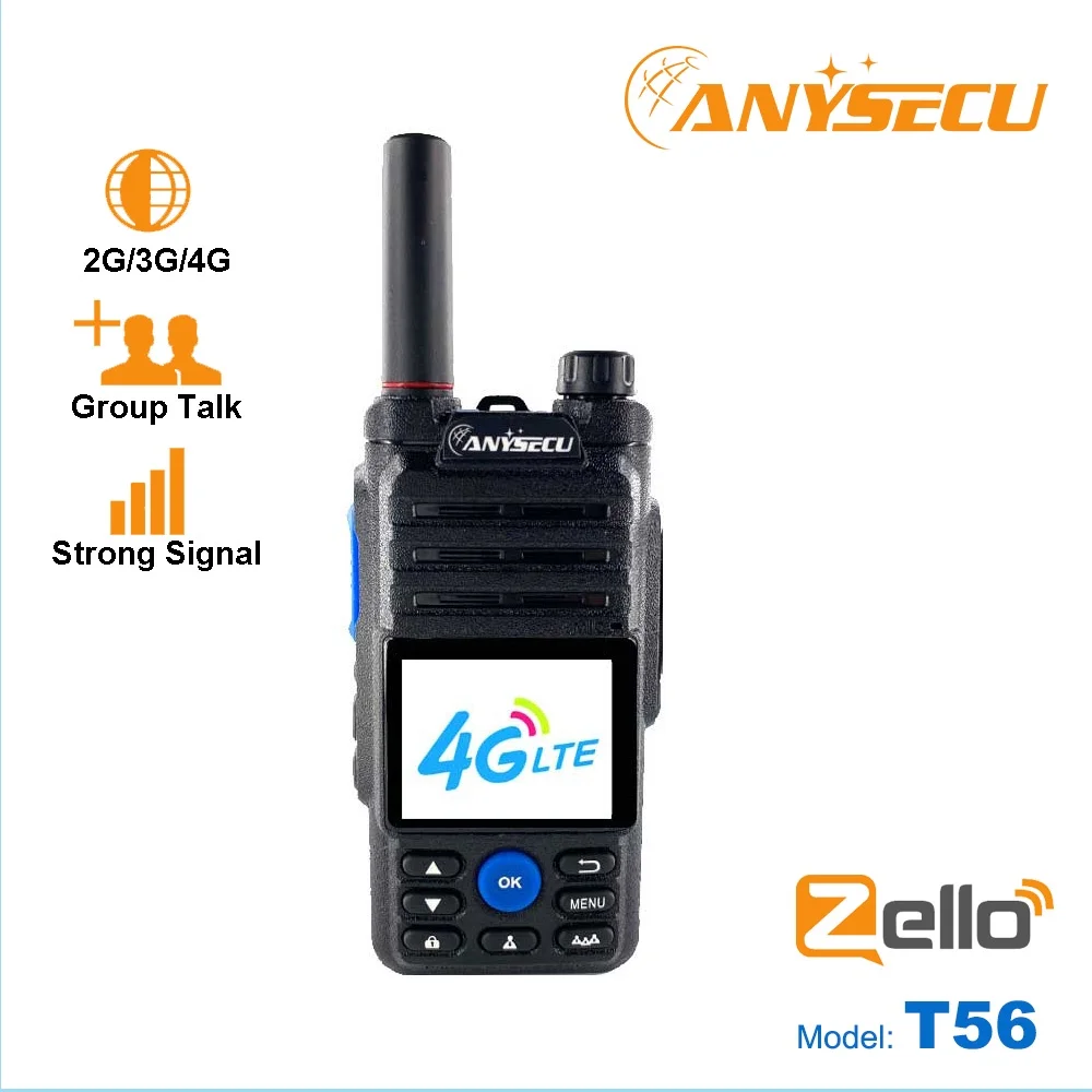 

Anysecu T56 4G LTE Network Radio Zello Walkie Talkie Phone 6800mAh Battery Mobile Ham POC Radio Amateur Android Walkie