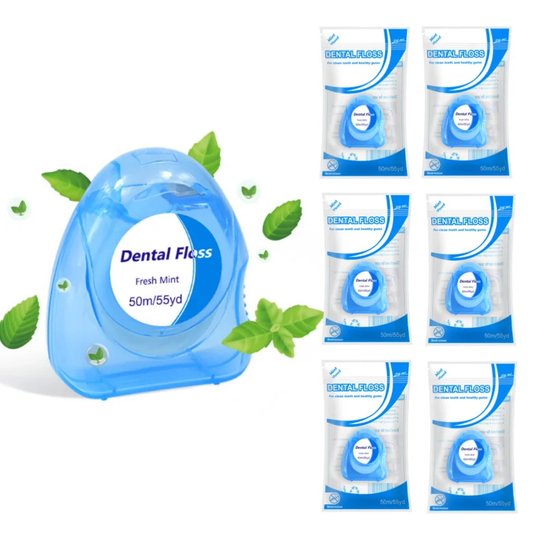 6Pcs Dental Floss 50m/55yd Mini Portable Dental Mint Waxed Floss Oral Cleaning String Floss 164ft/50m