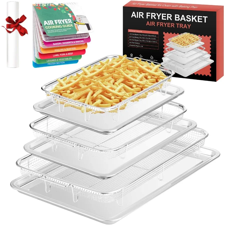 

Air Fryer Basket for Oven12.8" 15.4" 18.7" Air Fryer Stainless Steel Basket with 150 PCS Parchment Papers Oven Air Fryer Basket