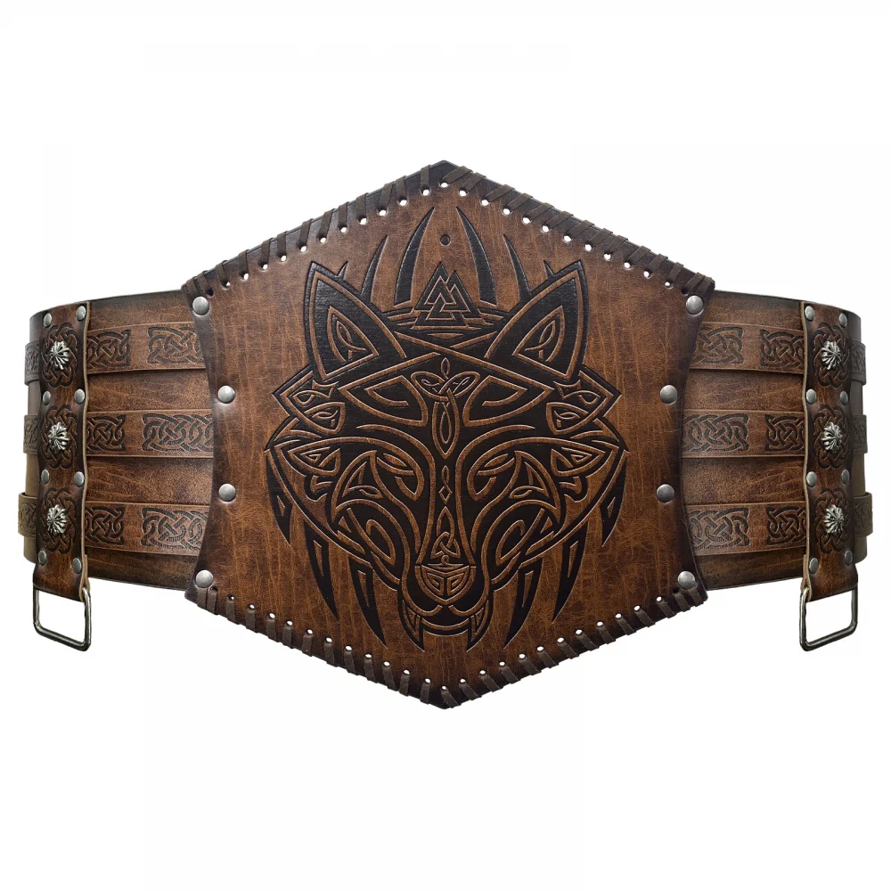 

Nordic Viking Style Embossed Wide Belt Medieval Vintage Waist Seal Knight Belt Cross Border for Halloween Party