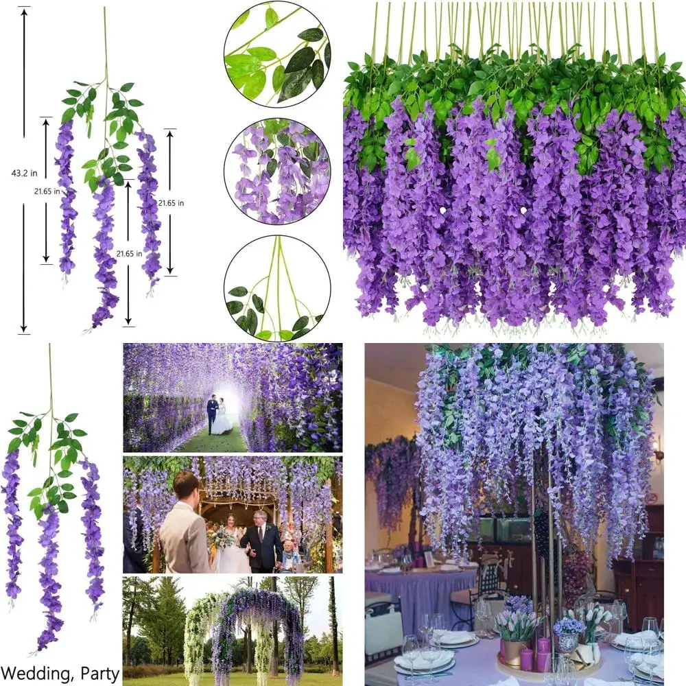 

Purple Dense Artificial Wisteria Garland, 108 Flowers, 3.6 Feet Long, Silky for Home & Wedding Decor